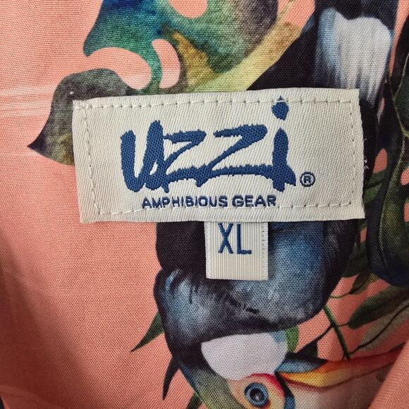 NWT Uzzi Amphibious Gear Hawaiian Button Up Shirt Toucan Coral Vaca Resort Beach - Picture 6 of 10